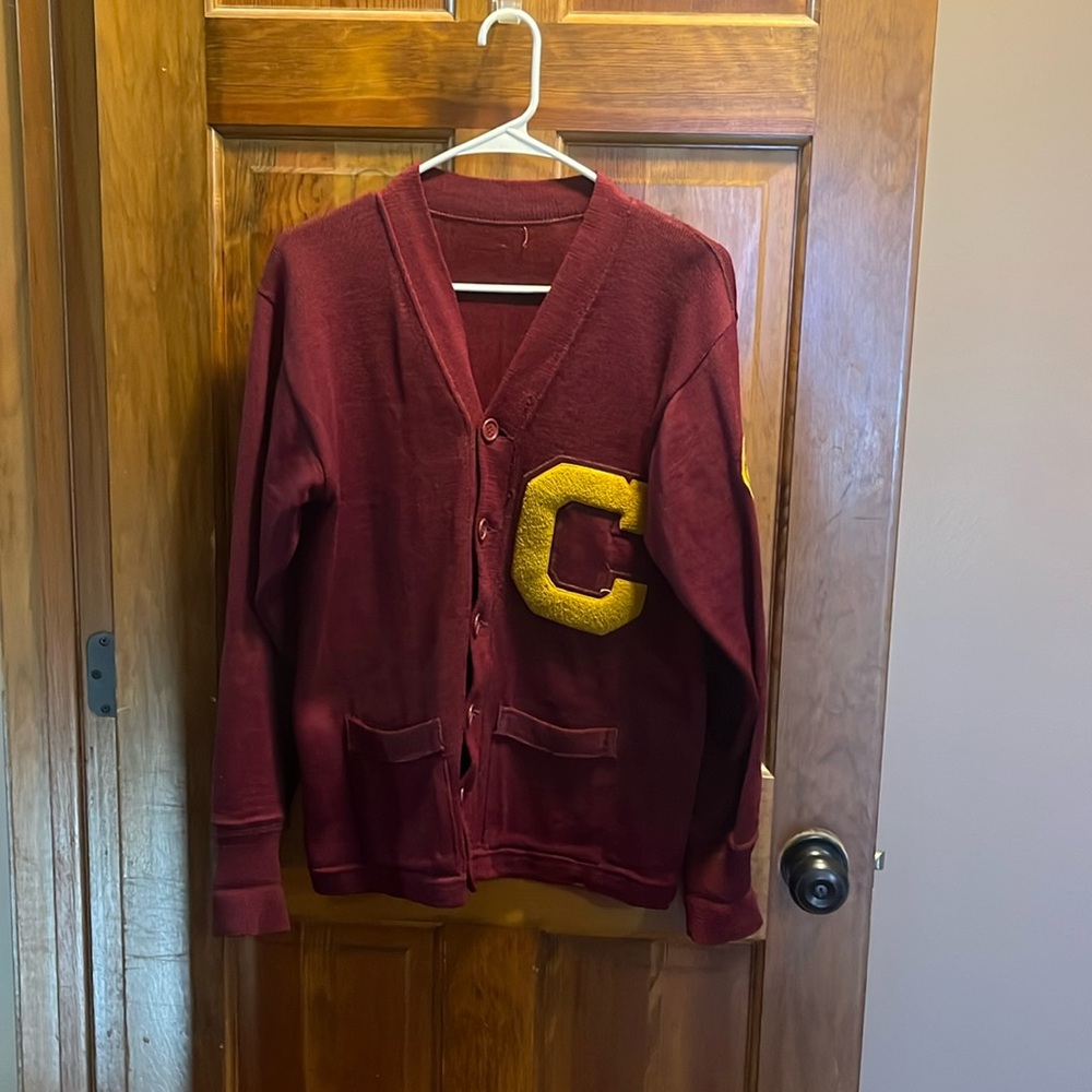 Vintage 50s Varsity Football Letterman Wool Cardigan Sweater Size M